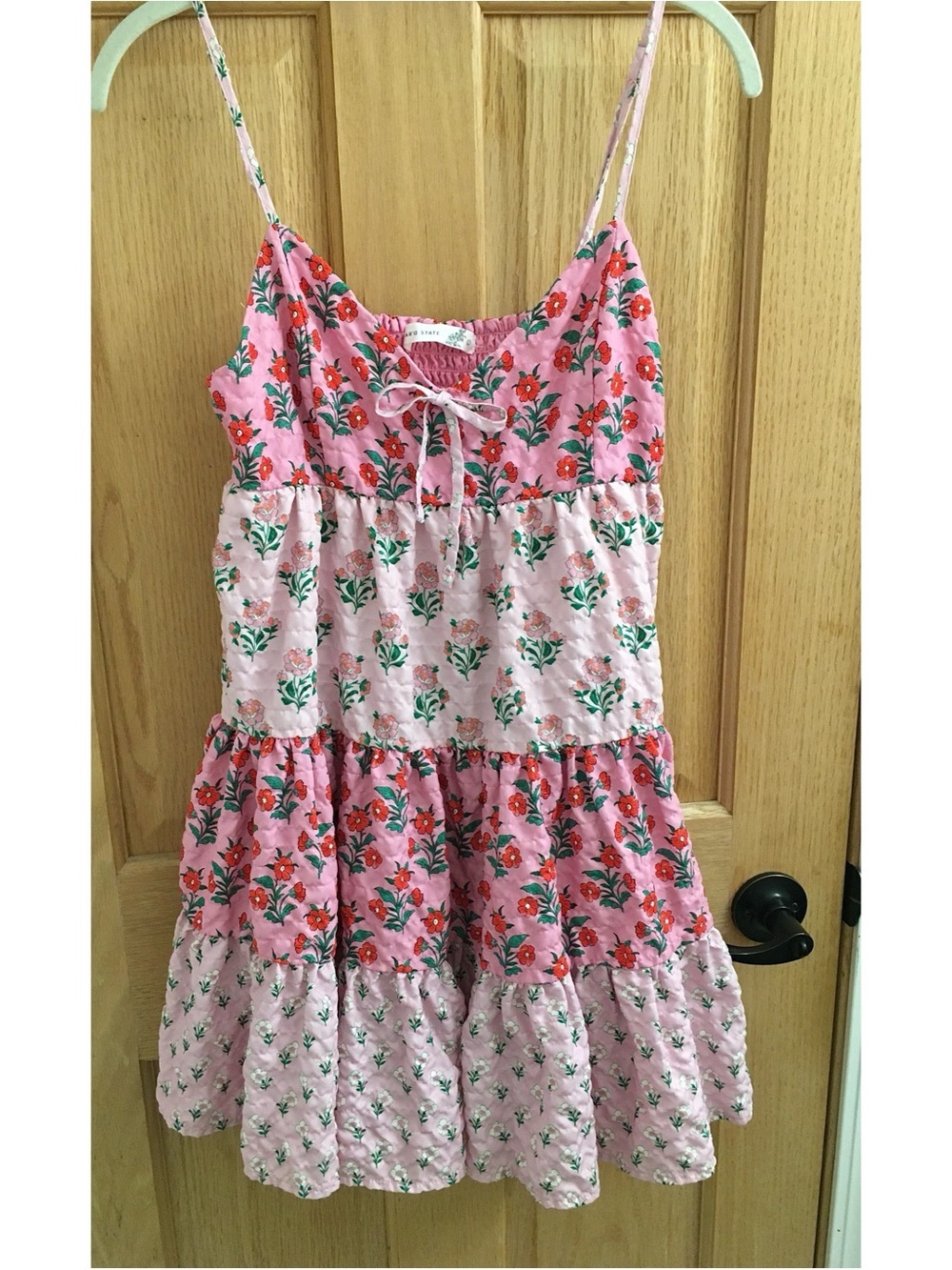 Altar'd  State Pink Floral Tiered Dress, Size Junior's Large